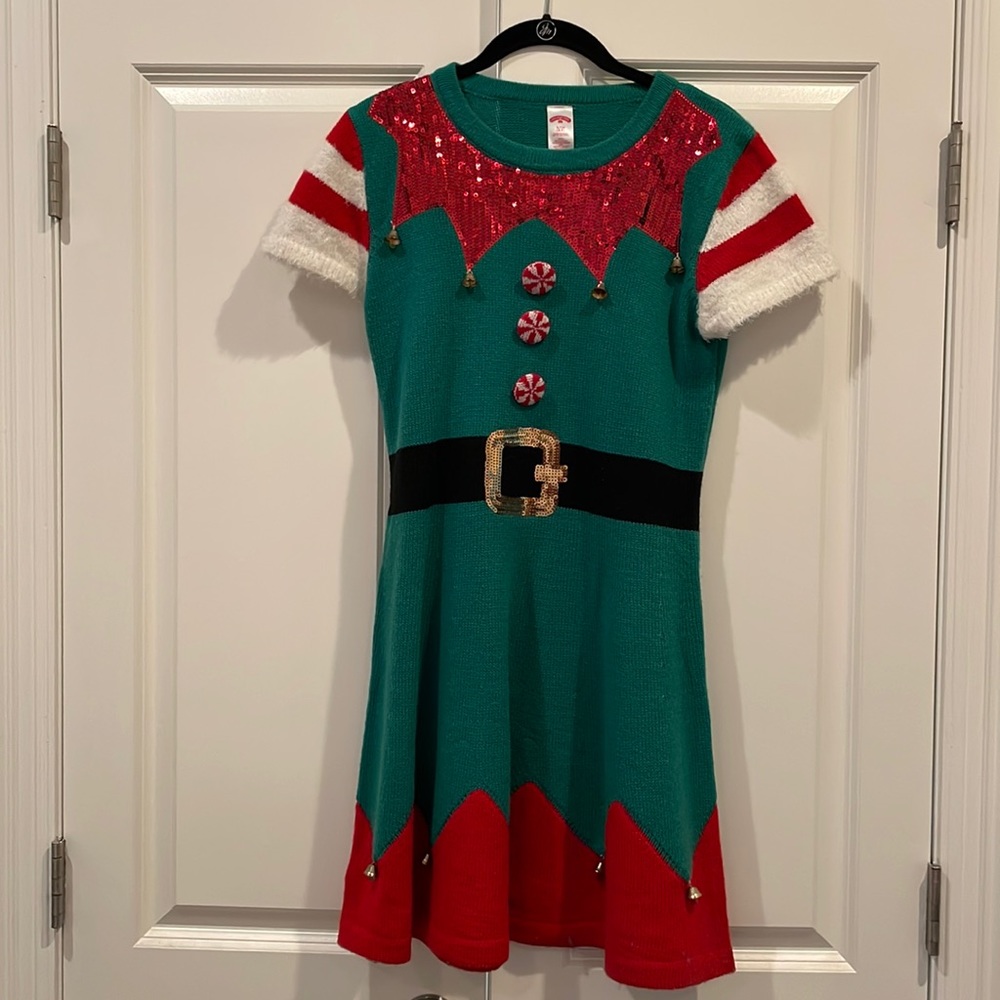 Ugly Christmas Sweater Red and Green Elf Mini Dress